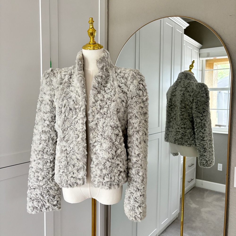 Alice + Olivia Faux Fur White/Grey Jacket, Small
